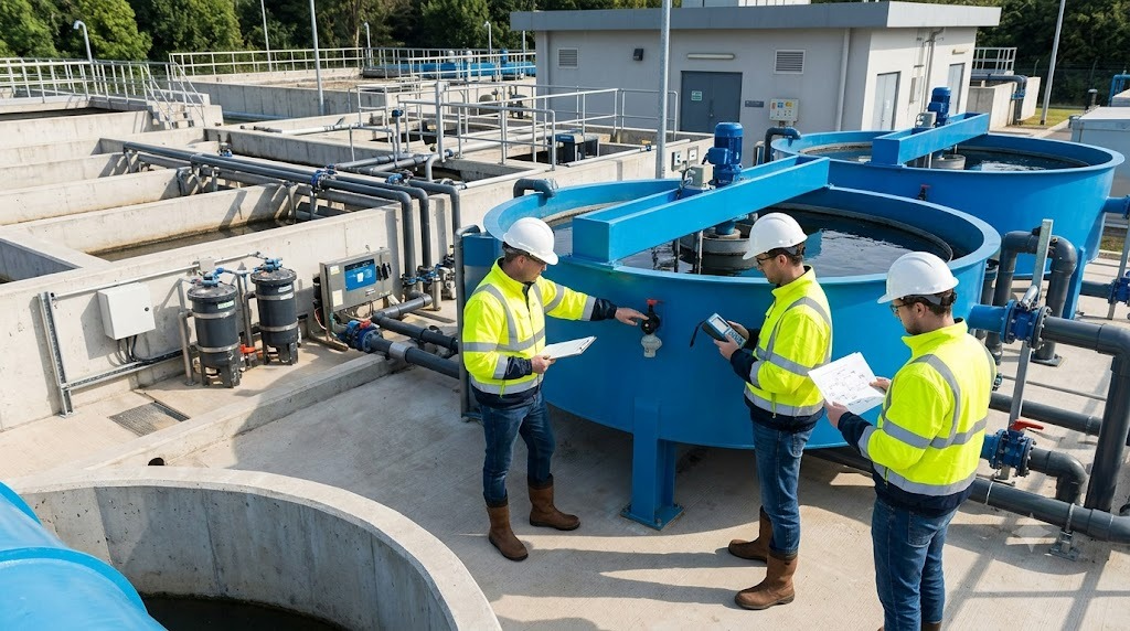 Environment Services Provider Engineers Inspecting Effluent Treatment Plant